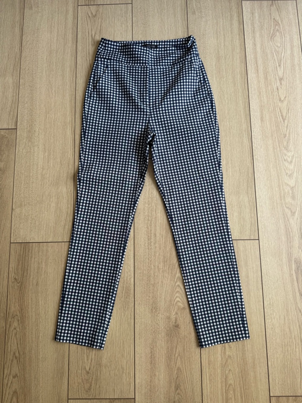 Zara Blue and White High Waist Gingham Ankle Pants
